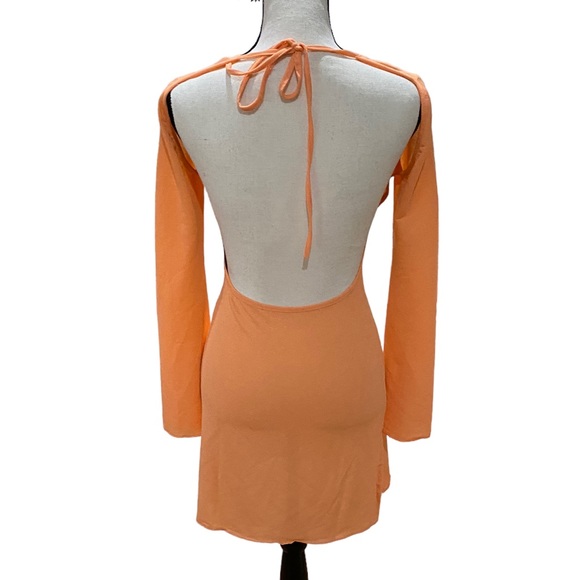 O-Ring V-neck Long Sleeve Knit Mini Dress - Picture 2 of 2